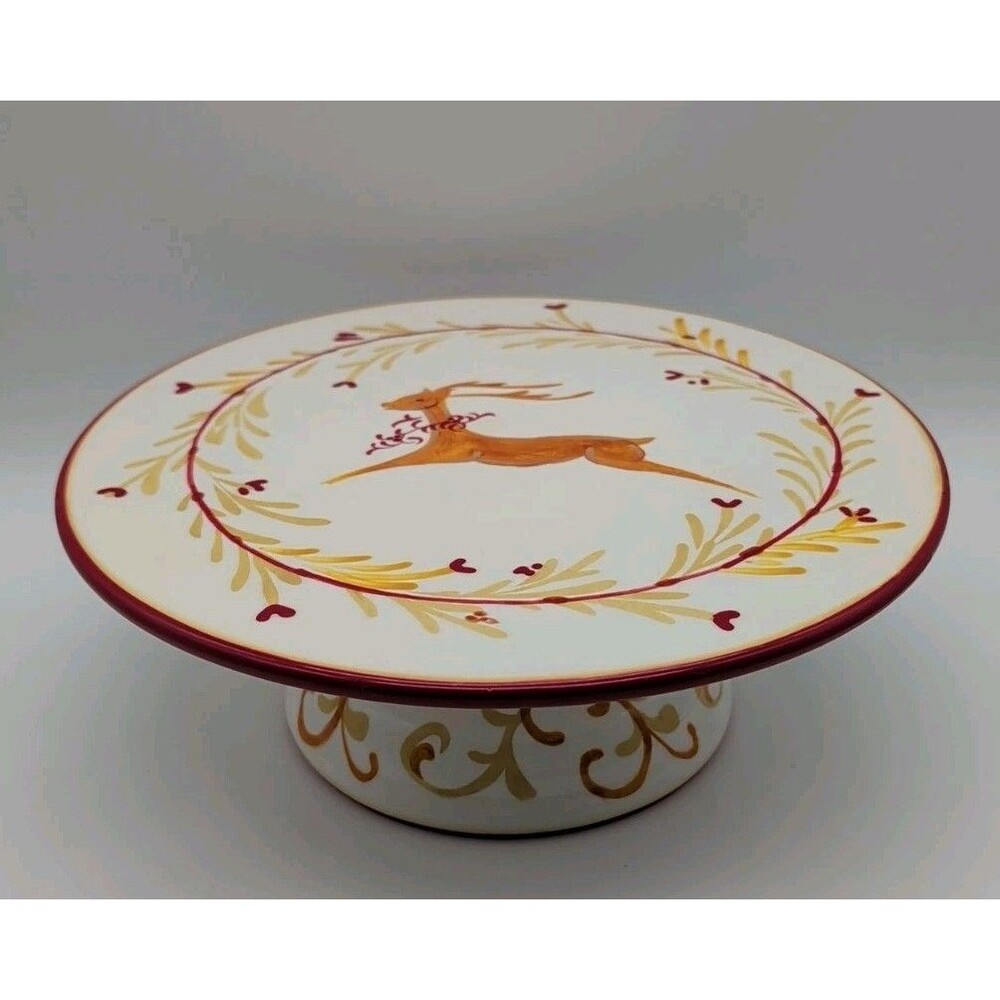 Paula Deen Vintage Winter Wonderland Reindeer Cake Plate Cookie Stand